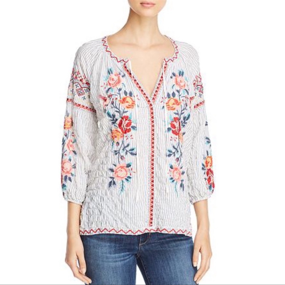 Johnny Was Nadia Embroidered Floral Tunic Top